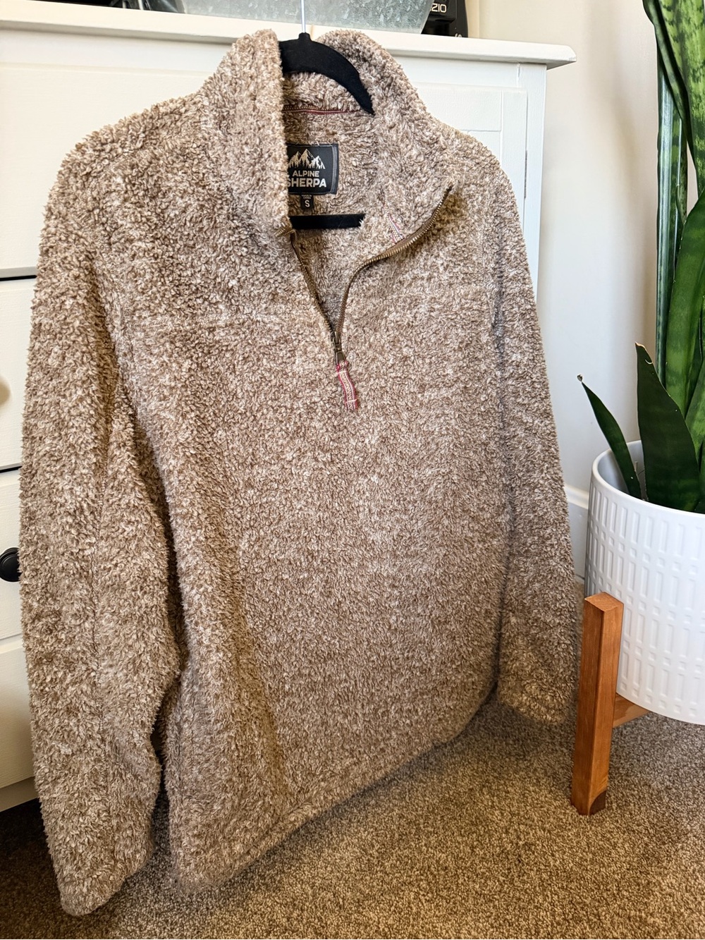 Alpine Sherpa Taupe Fuzzy Half-Zip Pullover
